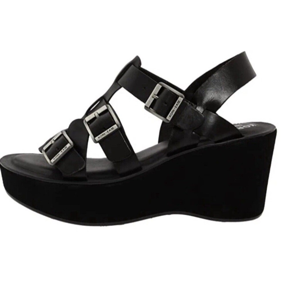 KORK-ease platform sandal wedge gladiator black leather Size 8 Madalena summer